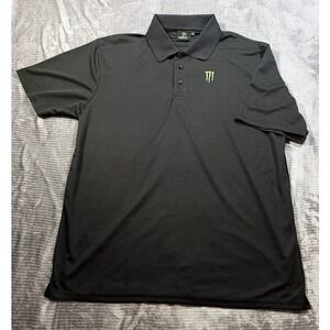 Monster Energy Polo Shirt Mens XL Black Short Sleeve Performance Racing Golf Tee